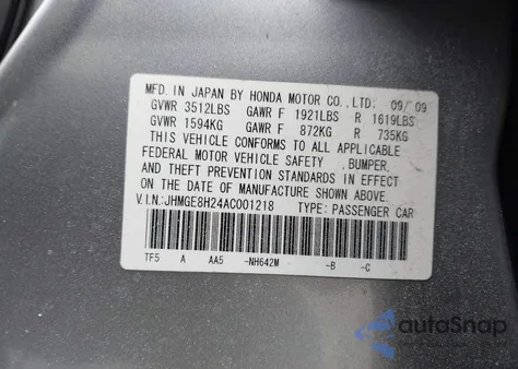 2010 Honda Fit z USA, uszkodzony, nr VIN JHMGE8H24AC001218